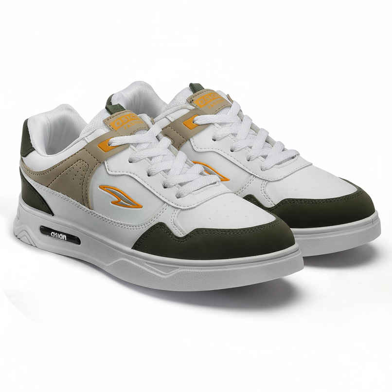Asian Boston-01 Men Sneakers White-Mehandi-Beige (UK-9) Asian Boston-01 Men Sneakers White-Mehandi-Beige (UK-9)