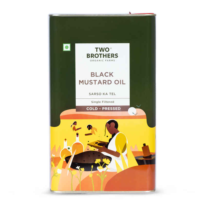 Two Brothers Mustard (Sarson) Wood Pressed Oil Single-filtered | Tin Can | GMO Free