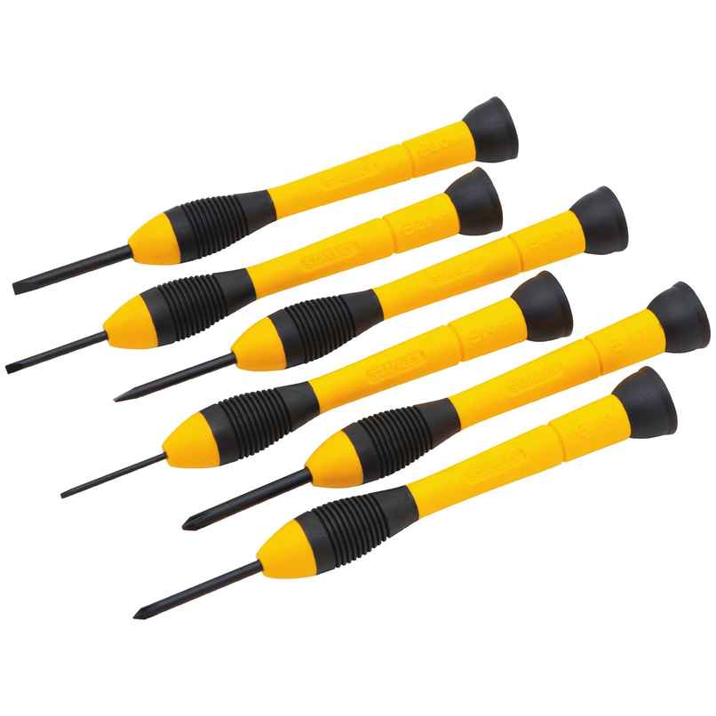 STANLEY 66-052 6-Piece Precision Screwdriver Set, 4 Slotted & 2 Phillips, Ideal For Machines, Cars