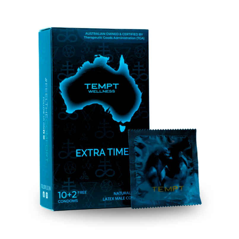 Tempt Wellness Extra Time Condoms | Long-Lasting Performance | Natural Rubber Latex | Delay Condoms