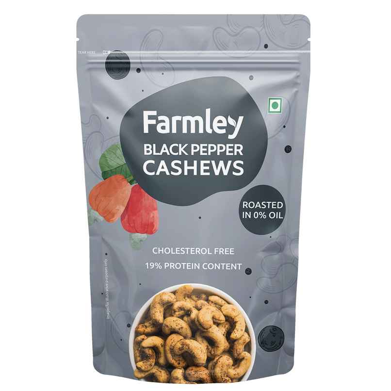 Farmley Black Pepper Roasted Cashews | Kaju Rich in Protein Crunchy & Delicious Farmley Black Pepper Roasted Cashews | Kaju Rich in Protein Crunchy & Delicious