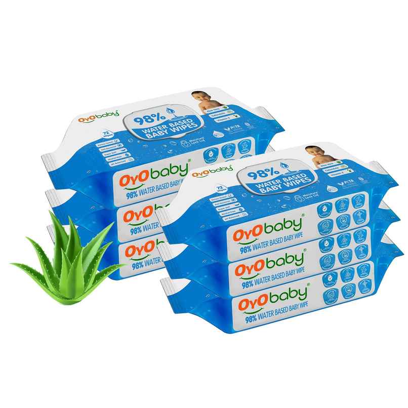 Oyo Baby Soft Wet Wipes Enriched With Aloe Vera, Cleansing Baby Wet Wipes With Lid, Pack Of 6