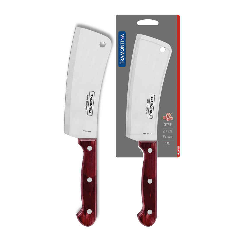 Tramontina Polywood Stainless Steel Cleaver Knife/,15.2cm/6 inch | Straight/Plain Edge Knife | Treated Brazilian Polywood Handle |Impact Resistant | Heat Resistant |Dishwasher Safe | 5 Year Warranty
