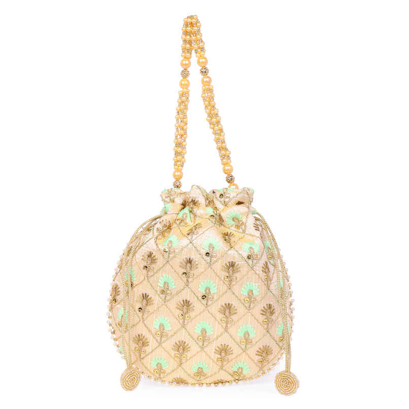 Lavie Women's Amara Round Potli Bags for Ladies & Girls | Pouches for Festive Seasons & Wedding | Green