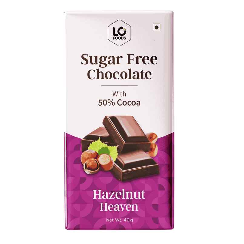 Lo Foods Hazelnut Sugar Free Dark Chocolate Bar | Premium Cocoa Butter Healthy Chocolate