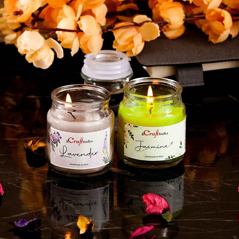 eCraftIndia Glass Jar Jasmine And Lavender Scented Candles eCraftIndia Glass Jar Jasmine And Lavender Scented Candles