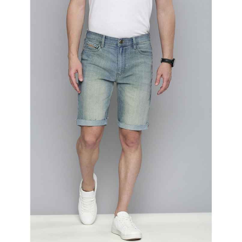 The Indian Garage Co Men's Slim Fit Solid Casual Shorts | Blue - 34