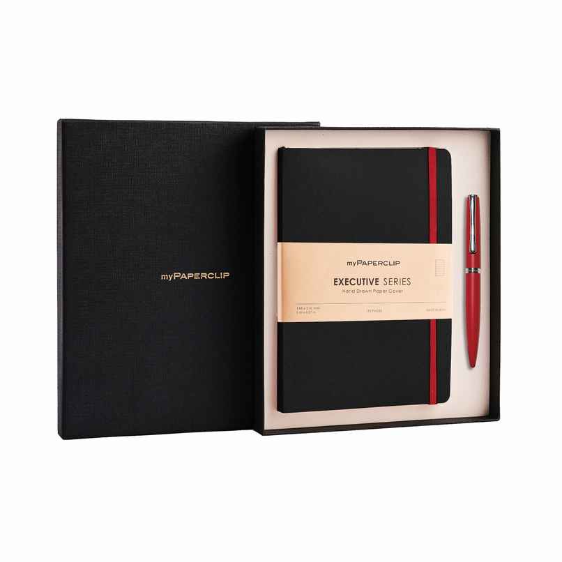 myPAPERCLIP Notebook And Pen Executive Combo Set | Black & Red