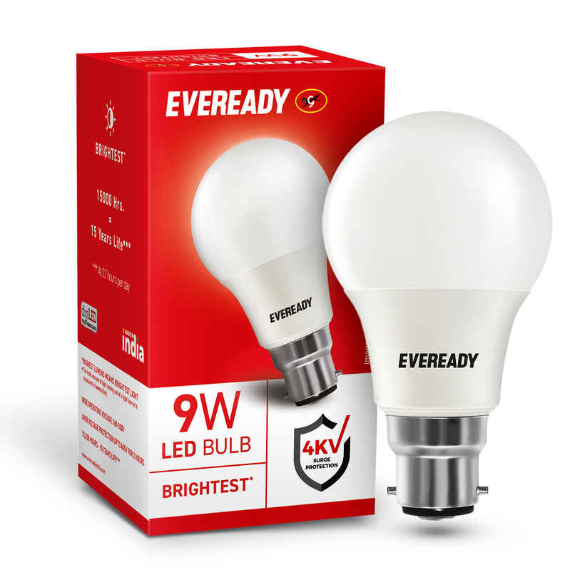 Eveready 9W LED Bulb, Cool Day Light | 6500K, B22 Base, 4kV Surge Protection, Long-Lasting Durability