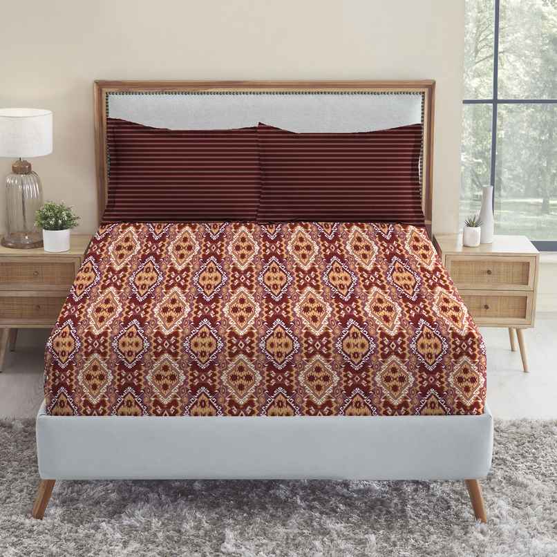 Mytrident Bedsheet Set | Queen Size Double Bed sheet set | 100% Cotton - Modern Brown