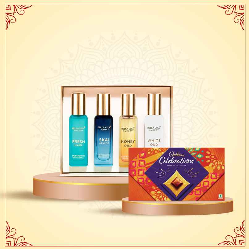 Bella Vita Organic Unisex Luxury Perfume Gift Set (80ml) & Cadbury Celebrations Assorted Chocolate Gift Pack (120200mg) Combo