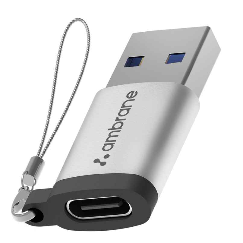 Ambrane AOTG-A1 USB Type C Female to USB Male OTG Adapter with 5 Gbps High-Speed Data Transfer, Compatible with Laptops, Tablets, Smartphone, Chargers and More Devices - Grey