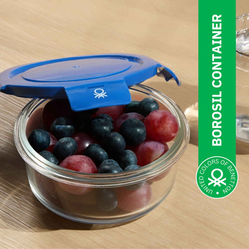 United Colors of Benetton Borosilicate Glass Food Container | Airtight Leakproof - 400 ml