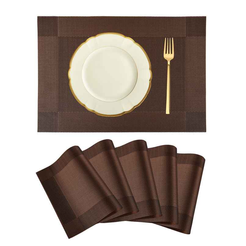 Kuber Industries Set of 6 Table Mats | 30x45 cm | Dining Table Placemats | Dark Brown Border