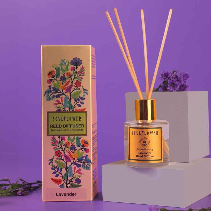 Soulflower Premium Reed Diffuser Lavender - Calming & Relaxing Soulflower Premium Reed Diffuser Lavender - Calming & Relaxing