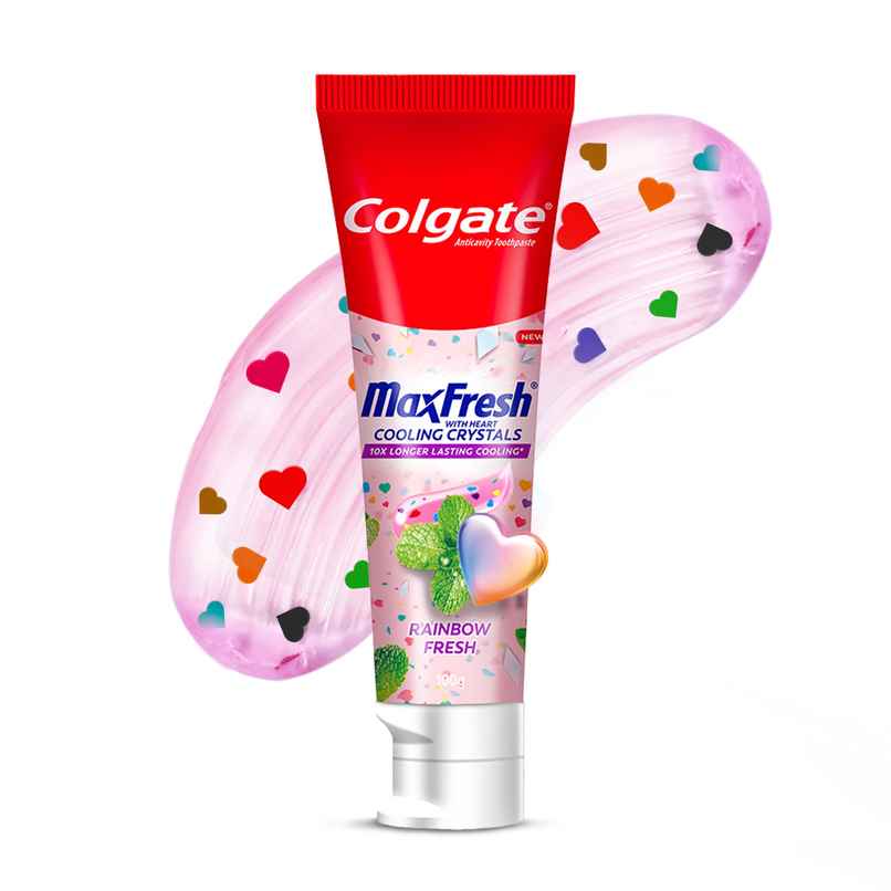Colgate MaxFresh Rainbow Fresh Gel Toothpaste with Heart Shaped Crystals, Triple Mint Flavour Colgate MaxFresh Rainbow Fresh Gel Toothpaste with Heart Shaped Crystals, Triple Mint Flavour
