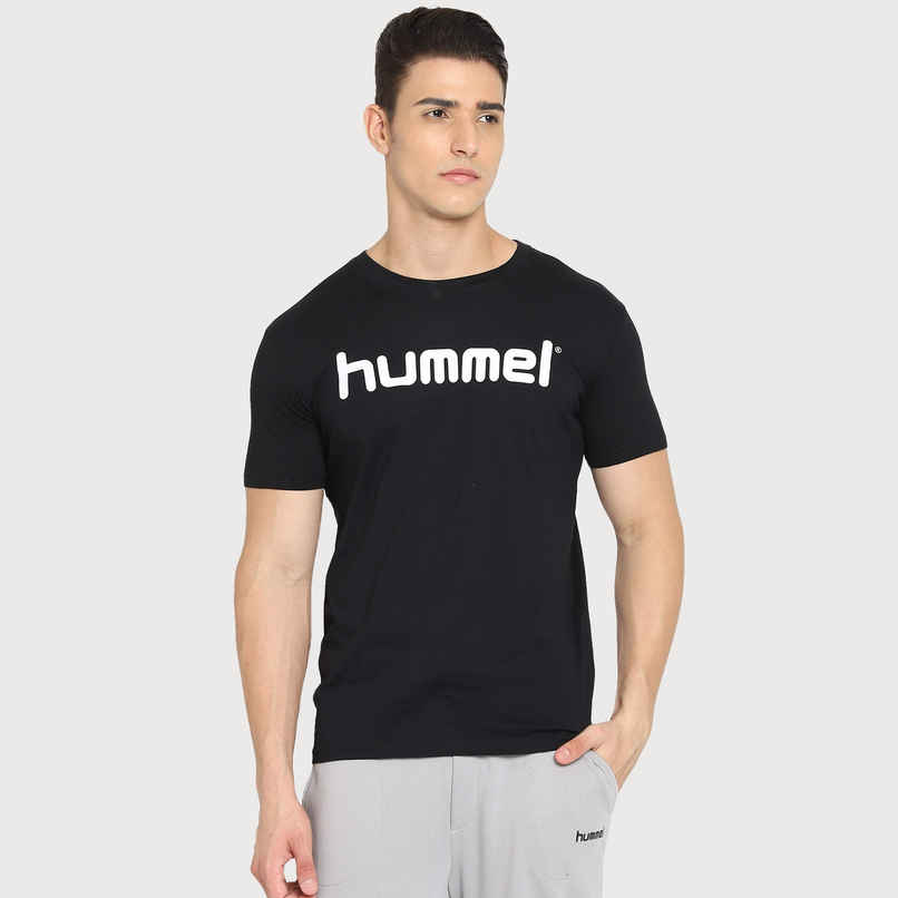 hummel Men's Go Logo Round Neck Solid Regular Fit Cotton Poly T-shirt | Black - L hummel Men's Go Logo Round Neck Solid Regular Fit Cotton Poly T-shirt | Black - L