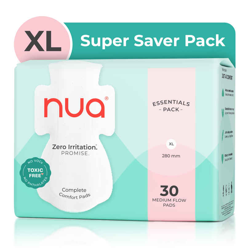Nua Complete Comfort Sanitary Pads for Medium Flow| XL Nua Complete Comfort Sanitary Pads for Medium Flow| XL