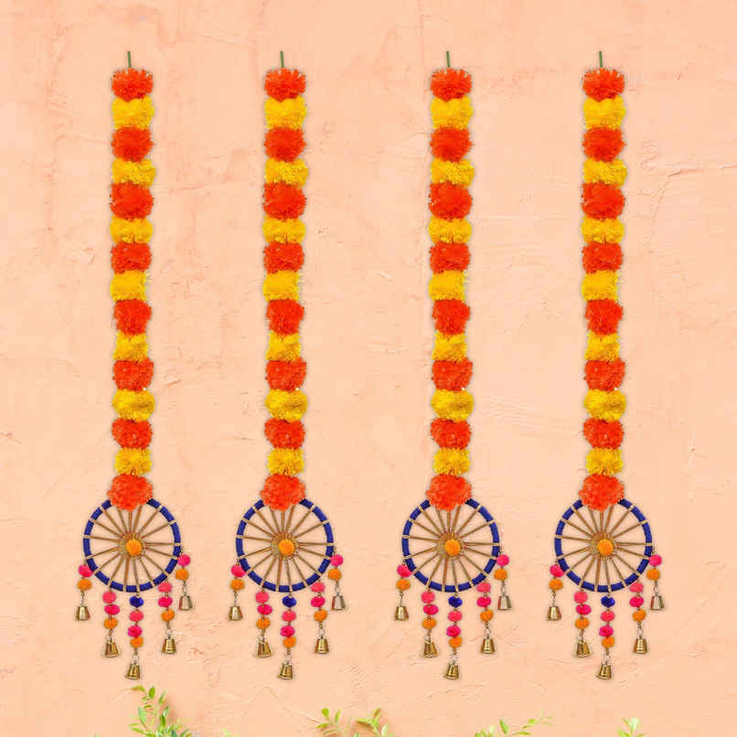 eCraftIndia Artificial Marigold Flowers Hangings with Bangles Ringing Bells | Pack of 4 eCraftIndia Artificial Marigold Flowers Hangings with Bangles Ringing Bells | Pack of 4