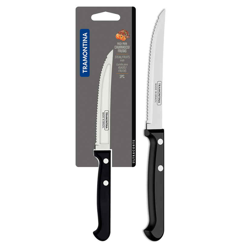 Tramontina Ultracorte Stainless Steel Fruit Knife/,12cm/4.7 inch | Black | Wavy/Serrated Edge | Antimicrobial |Polypropylene Handle |Dishwasher Safe | 5 Year Warranty | Made in Brazil