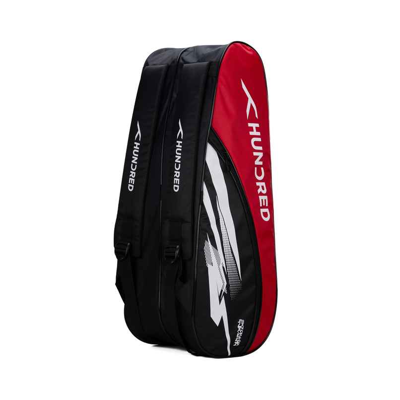 Hundred Cosmogear Badminton Kit-Bag | Black-Red|Double Zipper|Bag With Front Zipper Pocket