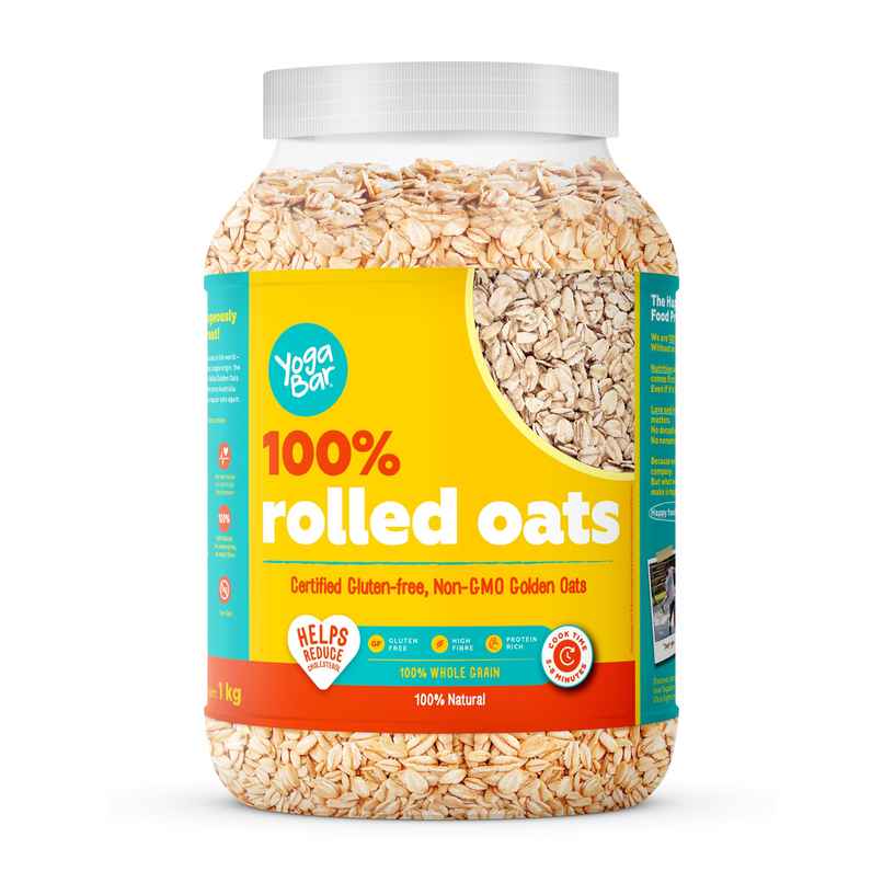 Yoga Bar Rolled Oats 1 kg Jar | Premium Golden Rolled Oats, Gluten Free with High Fibre, Non GMO