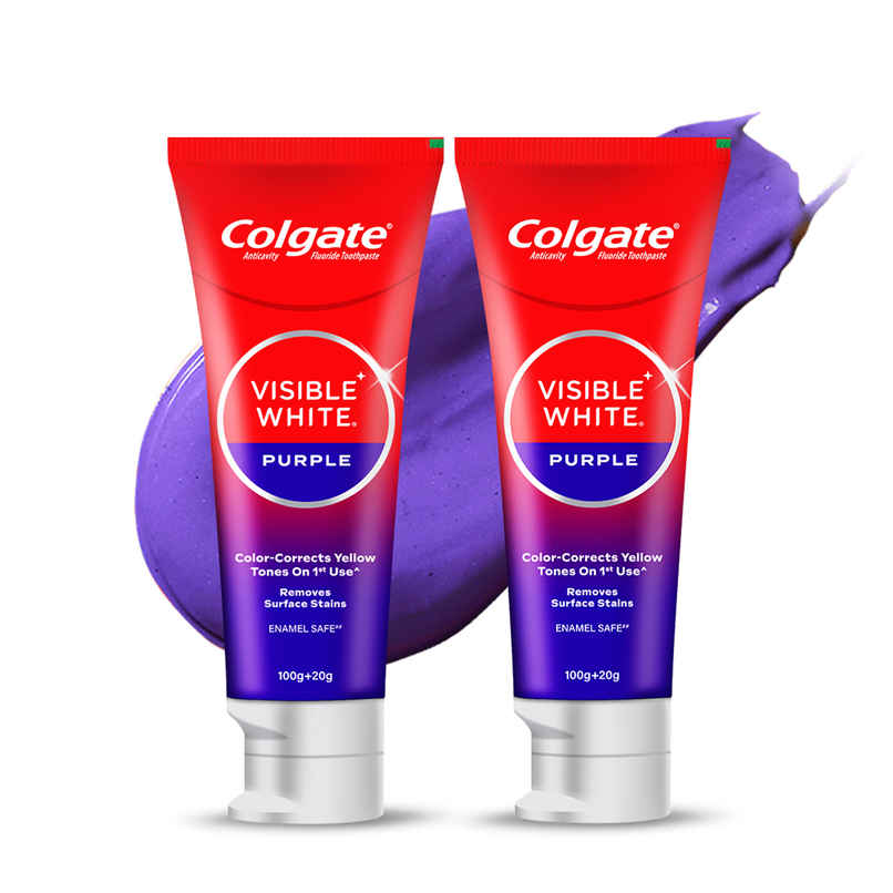 Colgate Visible White Purple Toothpaste Color-Corrects Yellow Tones On 1St Use
