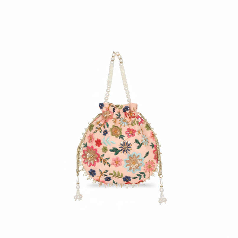 Lavie Women's Jiya Floral Embroidered Potli | Small | Light Pink