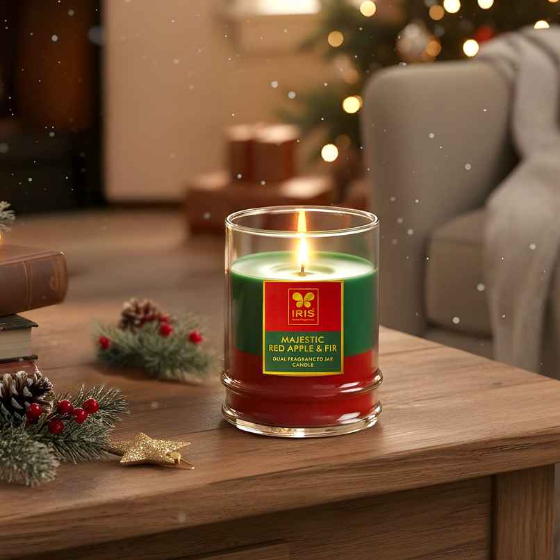IRIS 2-in-1 Fragranced Jar Candle | Red Apple & Fir | 28 Hours Burn Time | Home Decor