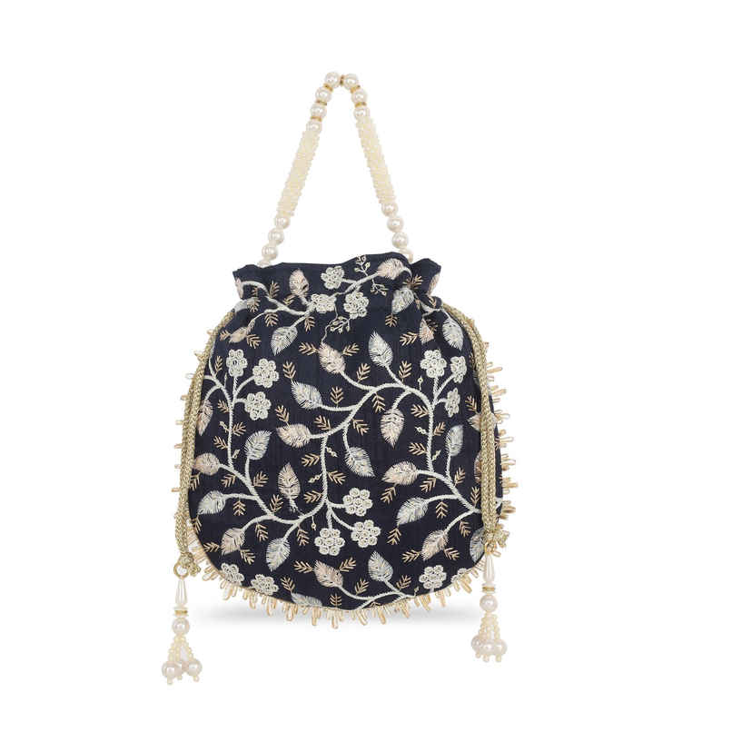 Lavie Women's Aria Round Embroidered Potli | Navy