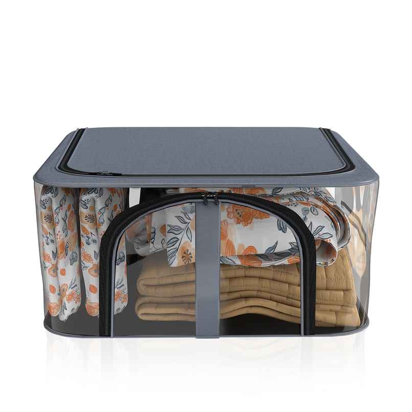 Kuber Industries PVC Transparent Zip Lock Saree Organizer | Clothes Storage Bag for Wardrobe | Grey