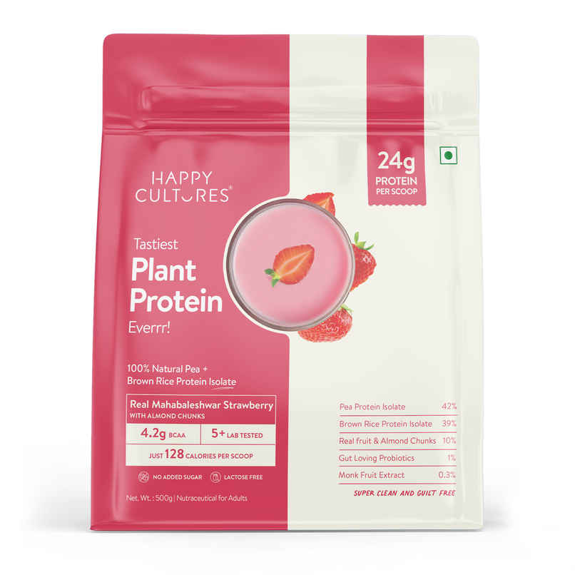 Happy Cultures Plant Protein | Real Strawberry with Almond |24G Protein | Pea & Brown Rice Protein Happy Cultures Plant Protein | Real Strawberry with Almond |24G Protein | Pea & Brown Rice Protein