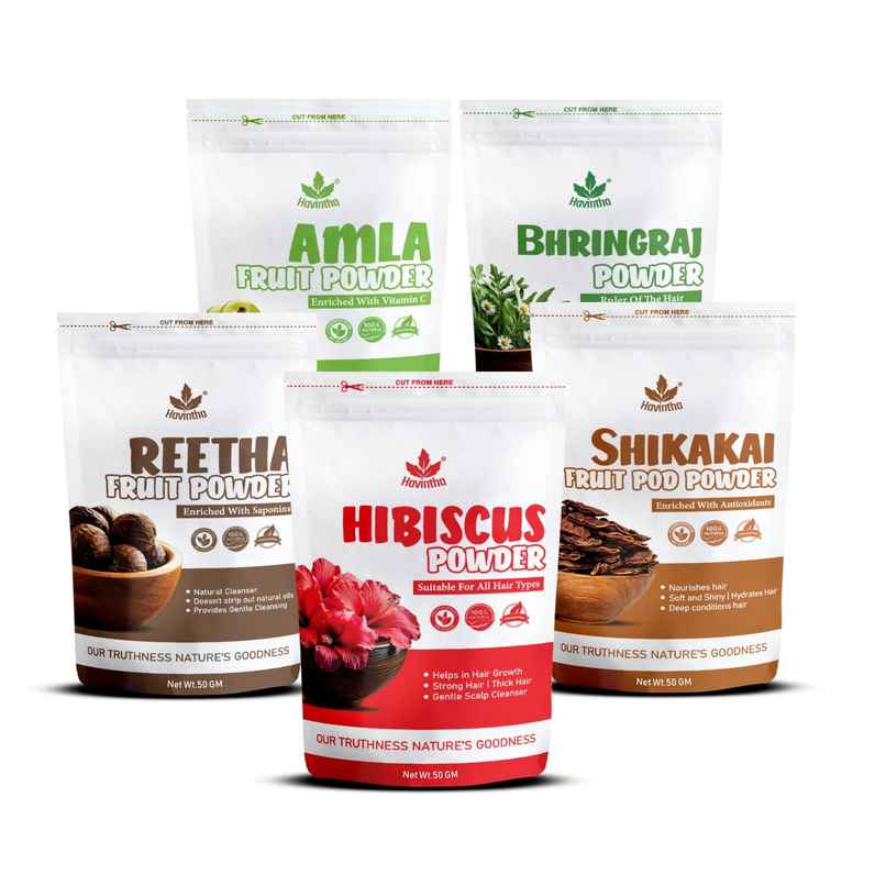 Amla, Reetha, Shikakai, Bhringraj, Hibiscus Powder, Combo Pack, Each 50g