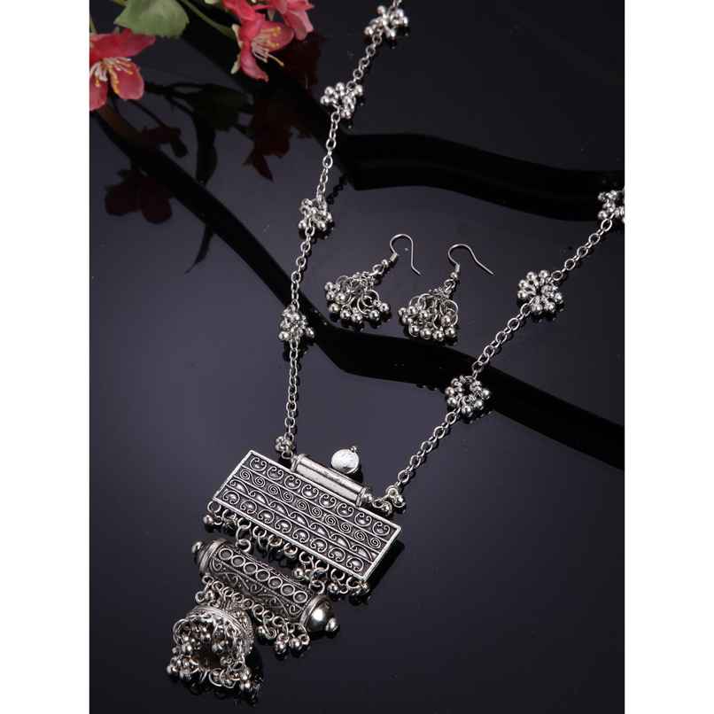Shining Diva Fashion Stylish Traditional Oxidised Silver Necklace Jewellery Set for Women | 13118s