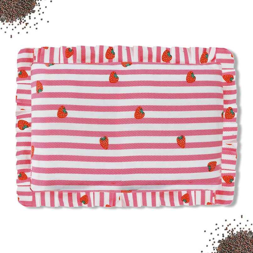 Oyo Baby Rai Mustard Seeds Pillow, Head Shaping Baby Pillow 0-12 Months, Strawberry Print, Pink