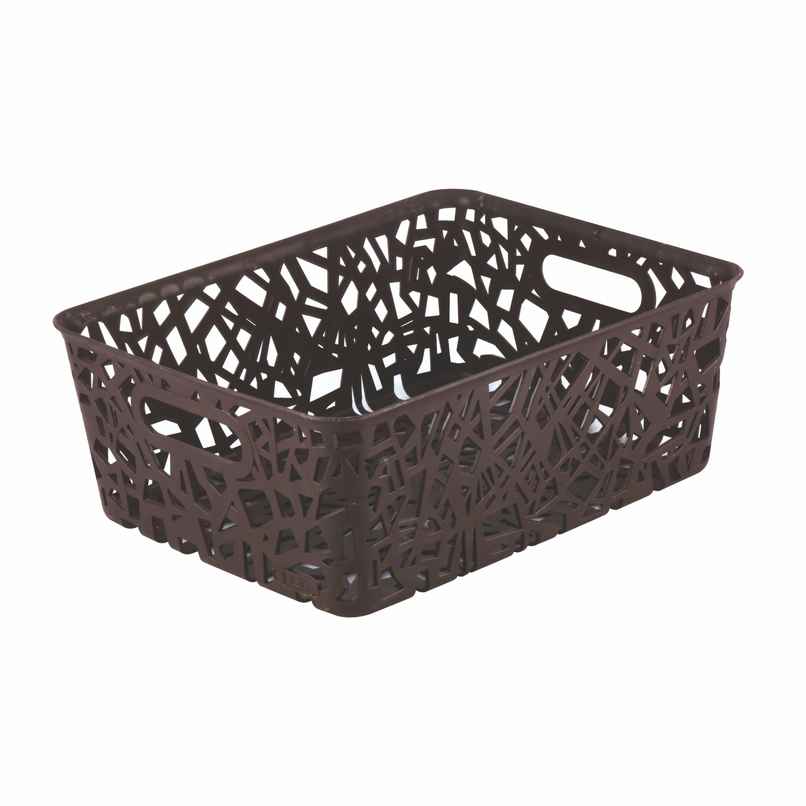 Flair Zig Zag Plastic Multi Purpose Storage Basket, 1 Pc Big, (Brown) Flair Zig Zag Plastic Multi Purpose Storage Basket, 1 Pc Big, (Brown)