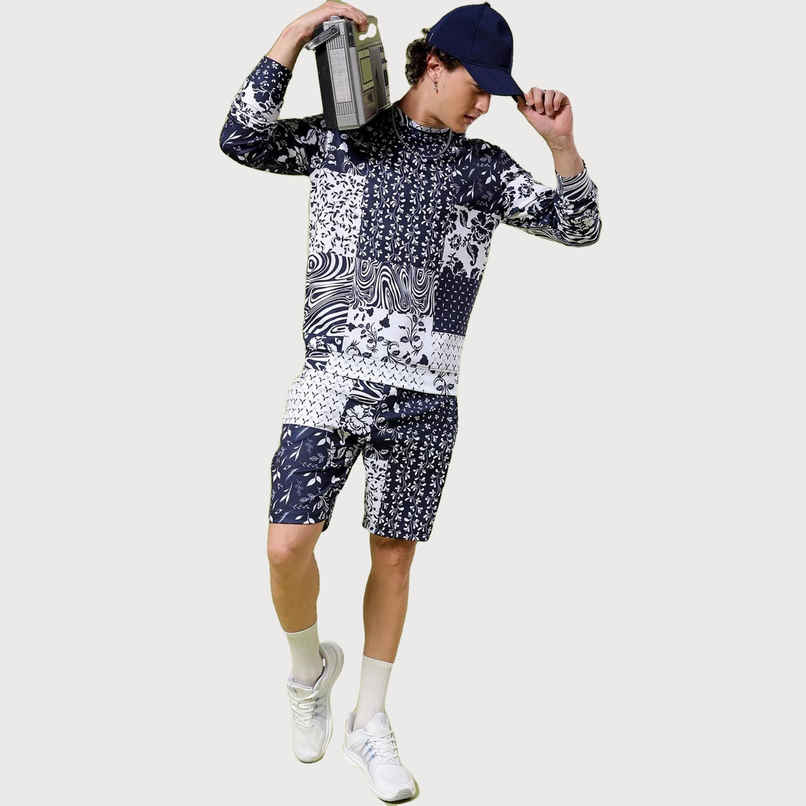 The Indian Garage Co Men's Regular Fit Paisley Printed Casual Co-ord Set | Navy Blue - XL