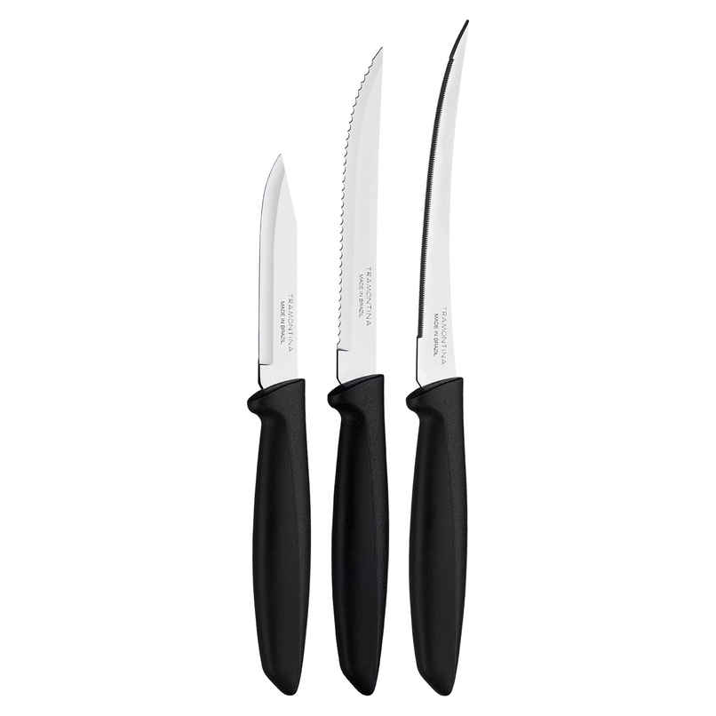 Tramontina Plenus 3 Pc Knife Set for Kitchen Use, Set of Vegetable/Tomato/Fruit, Kitchen Knife Set with Polypropylene Handle, Dishwasher Safe, Made in Brazil