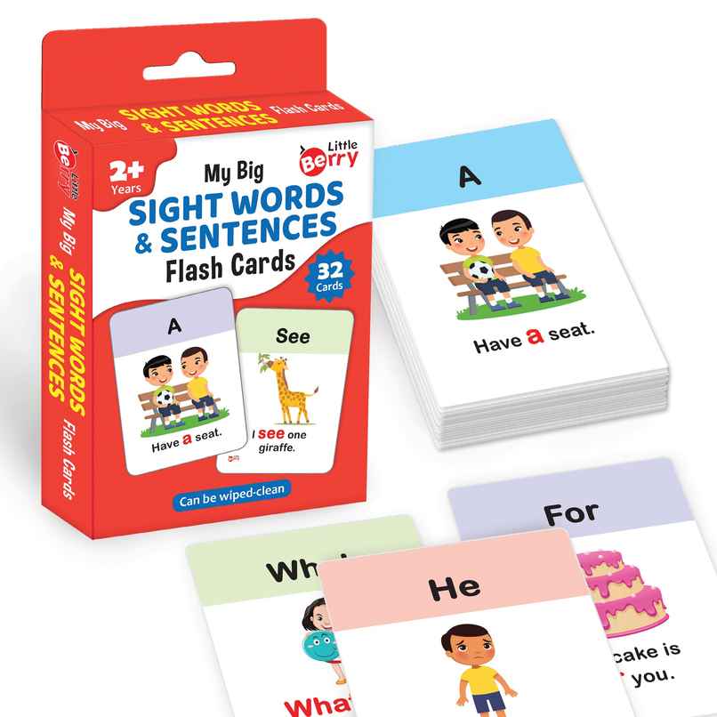 Little Berry Sight Words & Sentences Flash Cards For Kids (32 Cards) | Fun & Early Learning - Lb9