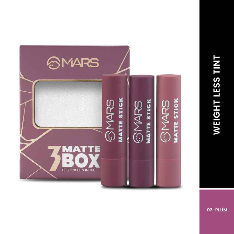 MARS Cosmetics Matte Box Set Of 3 Lipsticks For Women (03-Plum)