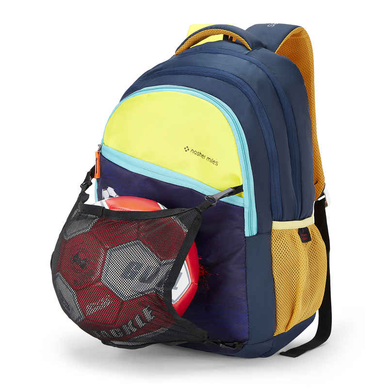Nasher Miles Football Strike Backpack- Unisex- 3 Compartment College Bag- Navy Blue- 45L Nasher Miles Football Strike Backpack- Unisex- 3 Compartment College Bag- Navy Blue- 45L