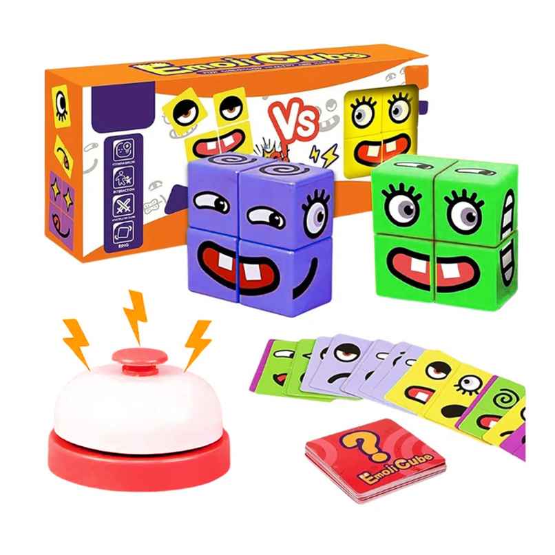 Kidology Emoji Cube Face Game for Kids and Adults | Face Change Rubiks Cube Game | 8 Cubes + Bell