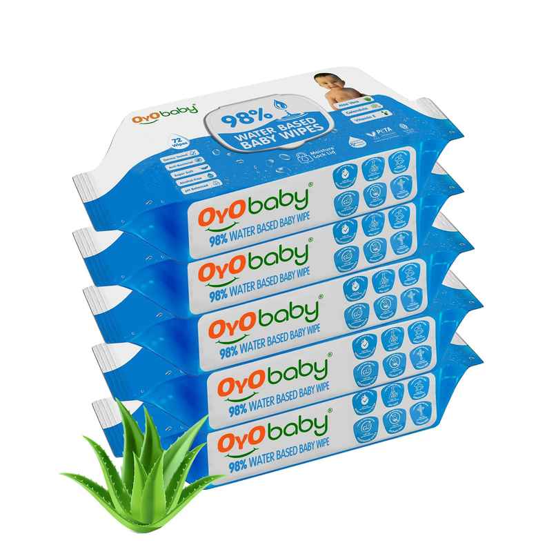 Oyo Baby Soft Wet Wipes Enriched With Aloe Vera, Cleansing Baby Wet Wipes With Lid, Pack Of 5