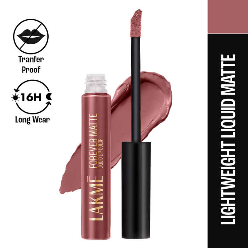Lakme Forever Matte Liquid Lip, 16hr Lipstick, Lightweight & transferproof - Nude Bloom