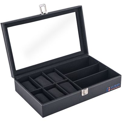 Kuber Industries Premium Faux Leather 6+3 Slots Watch Organizer | Sunglasses& Watch Storage | Black Kuber Industries Premium Faux Leather 6+3 Slots Watch Organizer | Sunglasses& Watch Storage | Black