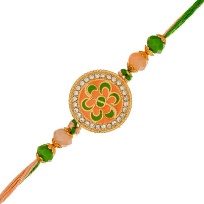 Floral Green Orange Flower Designer Rakhi for Bhaiya, Bhai, Bhabhi and Kids with Roli Chawal Pack (eCraftIndia) Floral Green Orange Flower Designer Rakhi for Bhaiya, Bhai, Bhabhi and Kids with Roli Chawal Pack (eCraftIndia)
