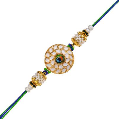 Peacock Colorful Feather Pearls Designer Rakhi for Brother, Bhai, and Bhaiya with Roli Chawal Pack (eCraftIndia) Peacock Colorful Feather Pearls Designer Rakhi for Brother, Bhai, and Bhaiya with Roli Chawal Pack (eCraftIndia)