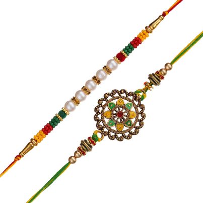Floral Designer Rakhi for Brothers with Roli Chawal Pack (eCraftIndia) Set of 2 Floral Designer Rakhi for Brothers with Roli Chawal Pack (eCraftIndia) Set of 2