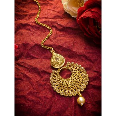 Aadita Traditional Maang Tikka- Gold Plated Kundan & Pearl Headpiece for Bridal & Ethnic Wear