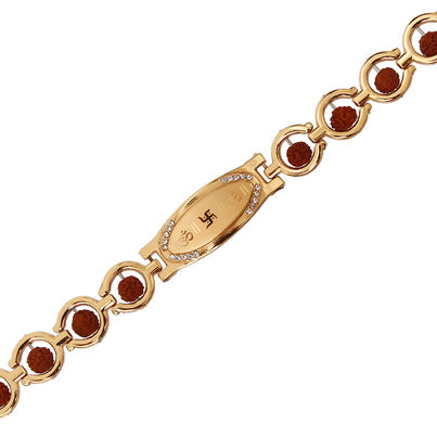 Religious Brown & Golden Om, Swastik Symbol, Rudraksha Designer Bracelet Rakhi for Brother & Roli Chawal Pack (eCraftIndia)